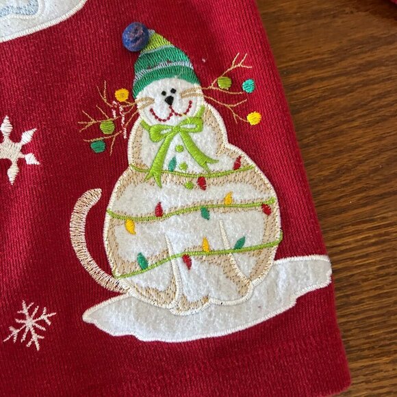 Vintage 80s Christmas CAT Full Zip Embroidered Sweater Size Petite Large Snowman - Picture 12 of 12